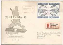 FINLANDIA 1956 HELSINKI FINLANDIA 56 EXPOSICION FILATELICA CC CERTIFICADA AL DORSO VIÑETA - Lettres & Documents