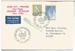 FINLANDIA 1956 PRIMER VUELO HELSINKI MOSCU AL DORSO LLEGADA - Used Stamps