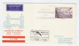 Luxembourg AUSTRIAN AIRWAYS FIRST FLIGHT COVER WIEN LONDON 1958 - Storia Postale
