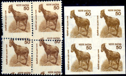 ERRORS-FAUNA-MOUNTAIN GOAT-NILGIRI TAHIR-ERRORS-PERFORATION SHIFT+IMPERF BLOCK OF 4-INDIA-MNH-SCARCE-B9-360 - Errors, Freaks & Oddities (EFO)