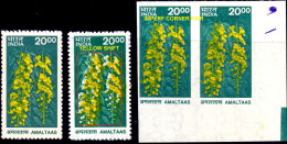 ERRORS-FLORA-AMALTAS-ERRORS-COLOR SHIFTING & IMPERF CORNER PAIR-INDIA-MNH-SCARCE-B9-362 - Abarten Und Kuriositäten