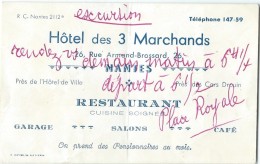 Carte Commerciale/Hôtel Des 3 Marchands/ NANTES/ Vers 1950-1955    CAC3 - Sports & Tourism