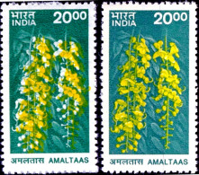 ERRORS-FLORA-AMALTAS-ERROR-COLOR SHIFTING-INDIA-MNH-SCARCE-B9-362 - Varietà & Curiosità