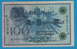 DEUTSCHES REICH 100 MARK 7.02.1908  Alpha 9816767K   P#34 - 100 Mark