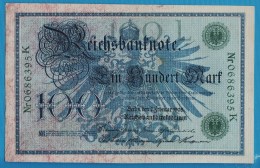 DEUTSCHES REICH 100 MARK 7.02.1908  Alpha 0686395K   P#34 - 100 Mark