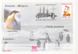 BELGICA ANTARCTIC EXPEDITION, SHIP, PENGUINS, F. COOK, PC STATIONERY, ENTIER POSTAL, 1998, ROMANIA - Antarctische Expedities