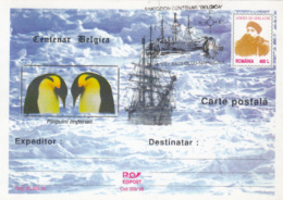 BELGICA ANTARCTIC EXPEDITION, SHIP, PENGUINS, A. DE GERLACHE, PC STATIONERY, ENTIER POSTAL, 1998, ROMANIA - Antarctic Expeditions