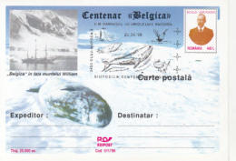 BELGICA ANTARCTIC EXPEDITION, SHIP, SEAL, R. AMUNDSEN, PC STATIONERY, ENTIER POSTAL, 1998, ROMANIA - Expéditions Antarctiques