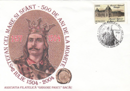 PRINCE STEPHEN THE GREAT OF MOLDAVIA, SPECIAL COVER, 2004, ROMANIA - Covers & Documents