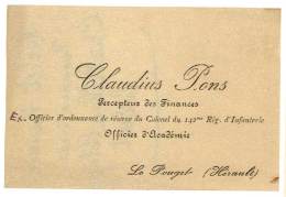Delcampe - Carte De Visite Claudius Pons, Percepteur Des Finances, Le Pouget, Hérault - Visitenkarten