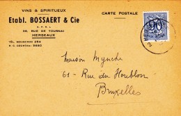 858 - HERSEAUX 2 - 1951 -  Etabl. BOSSAERT & Cie  / VINS Et SPIRITUEUX  1951 - 1951-1975 Heraldieke Leeuw