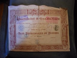 Part Beneficiaire" Electricité Et Gaz Du Nord " Paris 1910 (electricity,gas). N°06015. - Electricité & Gaz