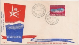 Luxembourg FDC 1958 - Exposition Universelle De Bruxelles Expo 1958 - Le Pavillon Luxembourgeois - Lex Weyer - Van Noten - FDC