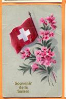 FAL-09 Litho Souvenir De La Suisse, Drapeau, Rhododendrons. Traces D'usure Et Petits Plis. Cachet 1913 - Greetings From...