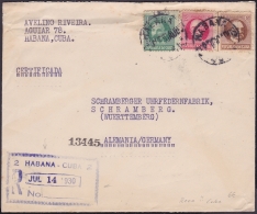 1917-H-271 CUBA REPUBLICA. 1917. 1-2-10c PATRIOTAS. 1930. SOBRE CERTIFICADO DE LA HABANA A ALEMANIA GERMANY. - Briefe U. Dokumente