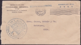 1933-H-46 CUBA REPUBLICA. 1933. CUBAN CONSULAR OFFICE IN NEW YORK. CANCEL" ESCUELAS Y CAMINOS SON..." - Covers & Documents