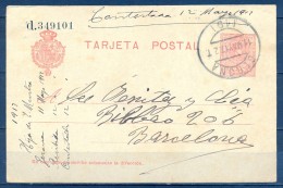 1917 , GERONA , E.P. 49 CIRCULADO ENTRE GERONA Y BARCELONA - 1850-1931