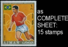 BULK: 2 X Ajman 1970 World Cup Mexico Football Garrincha Brasil 1R SHEET:15 Stamps   [feuilles, GanzeBogen,hojas] - 1970 – Mexico