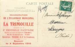 - Ref L154 - Vienne  - La Trimouille - Publicite Inauguration Eclairage Municipal 4 Septembre 1910 - Verso Usine Isere - - La Trimouille
