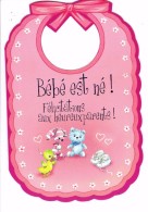 Carte Fantaisie - Naissance - Bébé Est Né - Canard Ours En Peluche Chien Chaussons Bavoir Rose - Geburt