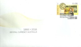 AUSTRALIA FDC DECIMAL CURRENCY 50 YEARS QEII SET OF 1 $1 STAMP DATED 09-02-2016 CTO SG? READ DESCRIPTION !! - Cartas & Documentos