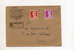 MONACO ENVELOPPE RECOMMANDEE DE JUILLET 1956 DE MONACO POUR PARIS - Cartas & Documentos