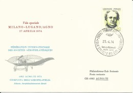 SF 74.4, LUGANAIR, Milano - Lugano, Journée Aérophilatélie, 1974 - Primi Voli