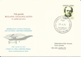 SF 74.4, LUGANAIR, Milano - Lugano, Journée Aérophilatélie, 1974 - Primi Voli