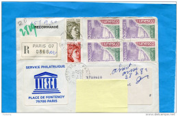 MARCOPHILIE -lettre REC Cad PARIS 1981-Sce UNESCO-Affrancht 6timbres-mixte Unesco +sabine - Cartas