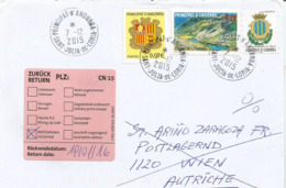 Belle Lettre D'Andorre Adressée à Vienne (Autriche), Avec Vignette Autrichienne Zurück - Storia Postale