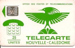 CARTE*-PUCE-NOUVELLE-CALEDONIE-25U-NC1-SC4-6mm-CAGOU VERT-V°N° 5 Pe 17970-BE Usagé-Maculage RARE- - Nouvelle-Calédonie