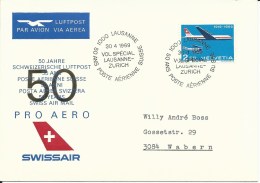 SF 69.4, Swissair, PRO AERO, Vol Spécial Lausanne - Zurich - Wabern, 1969 - Sonstige & Ohne Zuordnung