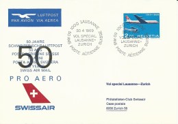 SF 69.4, Swissair, PRO AERO, Vol Spécial Lausanne - Zurich, 1969 - Andere & Zonder Classificatie