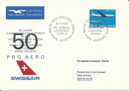 SF 69.4, Swissair, PRO AERO, Vol Spécial Lausanne - Zurich, 1969 - Autres & Non Classés