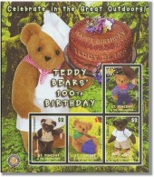 VINCENT GRENADINES SHEET TEDDY BEARS TOYS 100TH BIRTHDAY CLEBRATION - Dolls