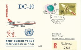 RF 74.3 U, Swissair, Genève - Tokyo, Recommandé, DC-10, 1974 - Erst- U. Sonderflugbriefe