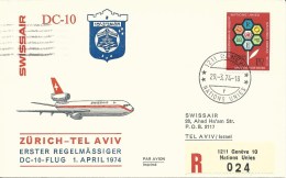 RF 74.5 U, Swissair, Genève - Tel Aviv, Recommandé, DC-10, 1974 - Eerste Vluchten