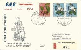 RF 74.7,  SAS -  Swissair, Genève - Stockholm, Recommandé, DC-9, 1974 - Erst- U. Sonderflugbriefe