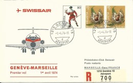 RF 74.8, Swissair, Genève - Marseille, Recommandé, DC-9, 1974 - Erst- U. Sonderflugbriefe