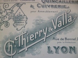 Publicité Illustrée 2 Volets CH.Thierry Et Valla Lyon Quincaillerie Et Cuivrerie - Werbung