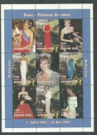 Burkina Faso N° 1003 / 11 XX  Hommage à Diana, Princesse De Galles, Les 9 Valeurs Imprimées En Une Feuille Sans Ch., TB - Burkina Faso (1984-...)