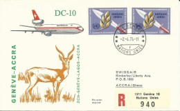 Swissair, Vol Genève - Accra, Recommandé, DC-10, 25è Anniversaire Droits De L´homme, 2.4.74 - Autres & Non Classés