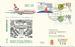 RF 74.25 U, Swissair, Genève - Dakar, Recommandé, DC-10, 1974 - Erst- U. Sonderflugbriefe