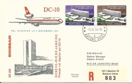 RF 74.25 U, Swissair, Genève - Rio De Janeiro, Recommandé, DC-10, 1974 - Erst- U. Sonderflugbriefe