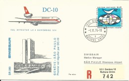 RF 74.25 U, Swissair, Genève - Sao Paulo, Recommandé, DC-10, 1974 - Eerste Vluchten