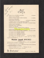 FAIRE PART MORTUAIRE DOODSBRIEF 1954 ONNAING ARNOULD MOCHEZ INGENIEUR DESCAMPS - Obituary Notices