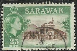 SARAWAK 1955 1957 QUEEN ELIZABETH  REGINA Astana, Kuching (Governor’s Residence CENT. 25 25c USATO USED OBLITERE´ - Sarawak (...-1963)