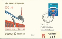 RF 75.6 U, Swissair, Genève - Colombo, Recommandé, DC-10, 1975 - Eerste Vluchten