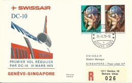 RF 75.6 U, Swissair, Genève - Singapore, Recommandé, DC-10, 1975 - Eerste Vluchten