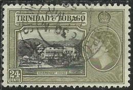 TRINIDAD AND E TOBAGO 1953 QUEEN ELIZABETH II REGINA ELISABETTA GOVERNMENT HOUSE CENT. 24c USATO USED OBLITERE' - Trinidad & Tobago (...-1961)